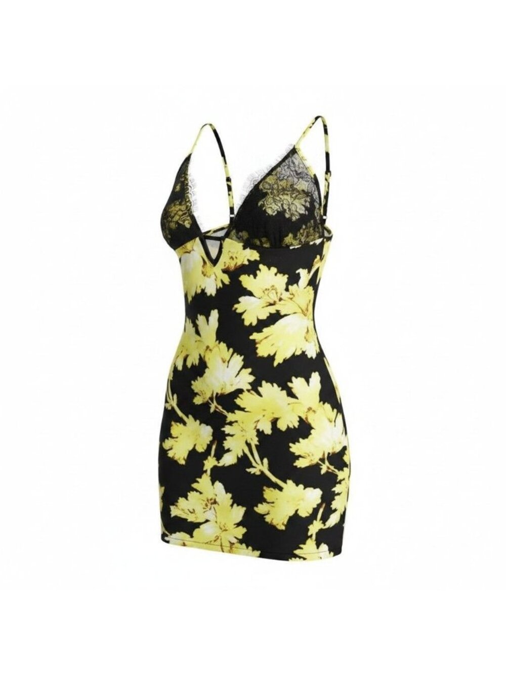 ASOS DESIGN Petite Cami lace bust mini dress in gold floral print, Sz. 4